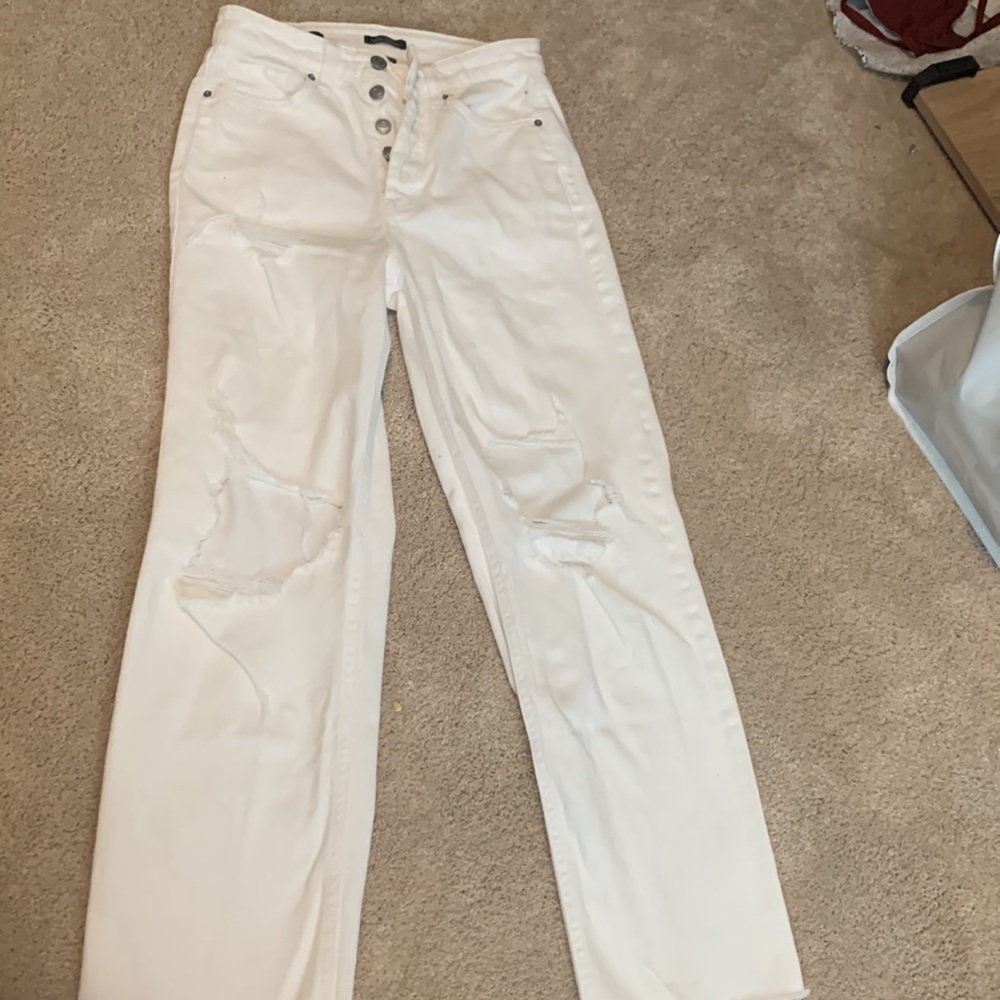 White straight leg jeans